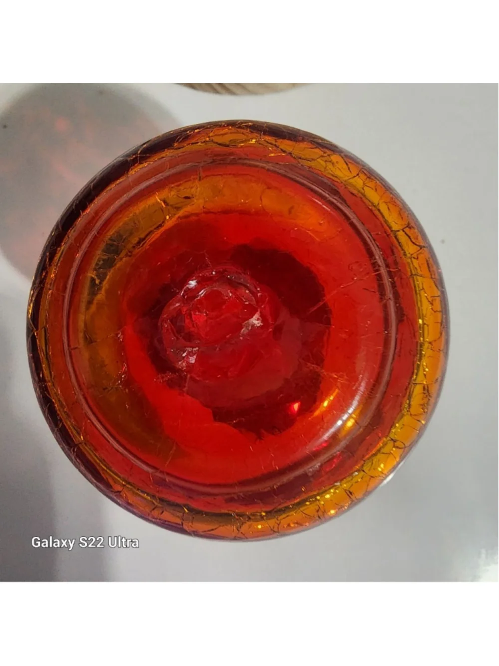 Vintage Amberina Hand Blown Crackle Glass Vase Ruffle Rim 3.5” Tall - Picture 6 of 6